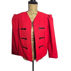 Vintage Red Black Military Structured Open Front Blazer